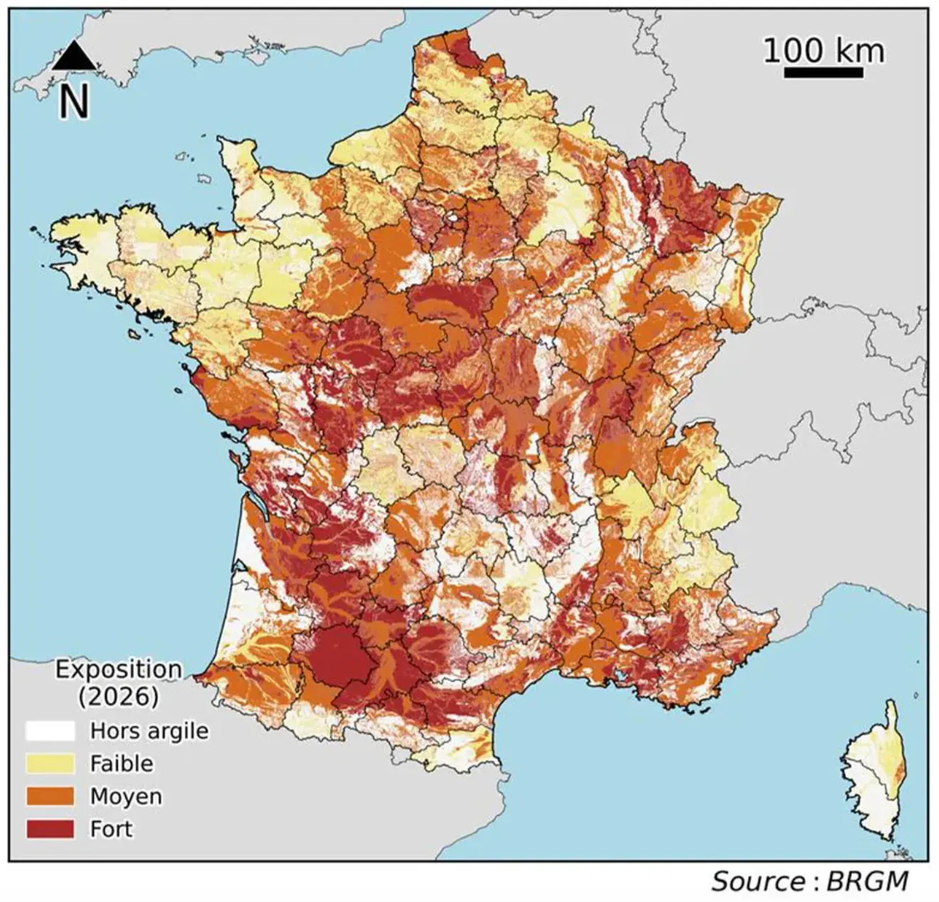 Carte d'exposition au retrait-gonflement des argiles en Seine-et-Marne, version 2026 : les zones d'aléa fort ont nettement progressé.